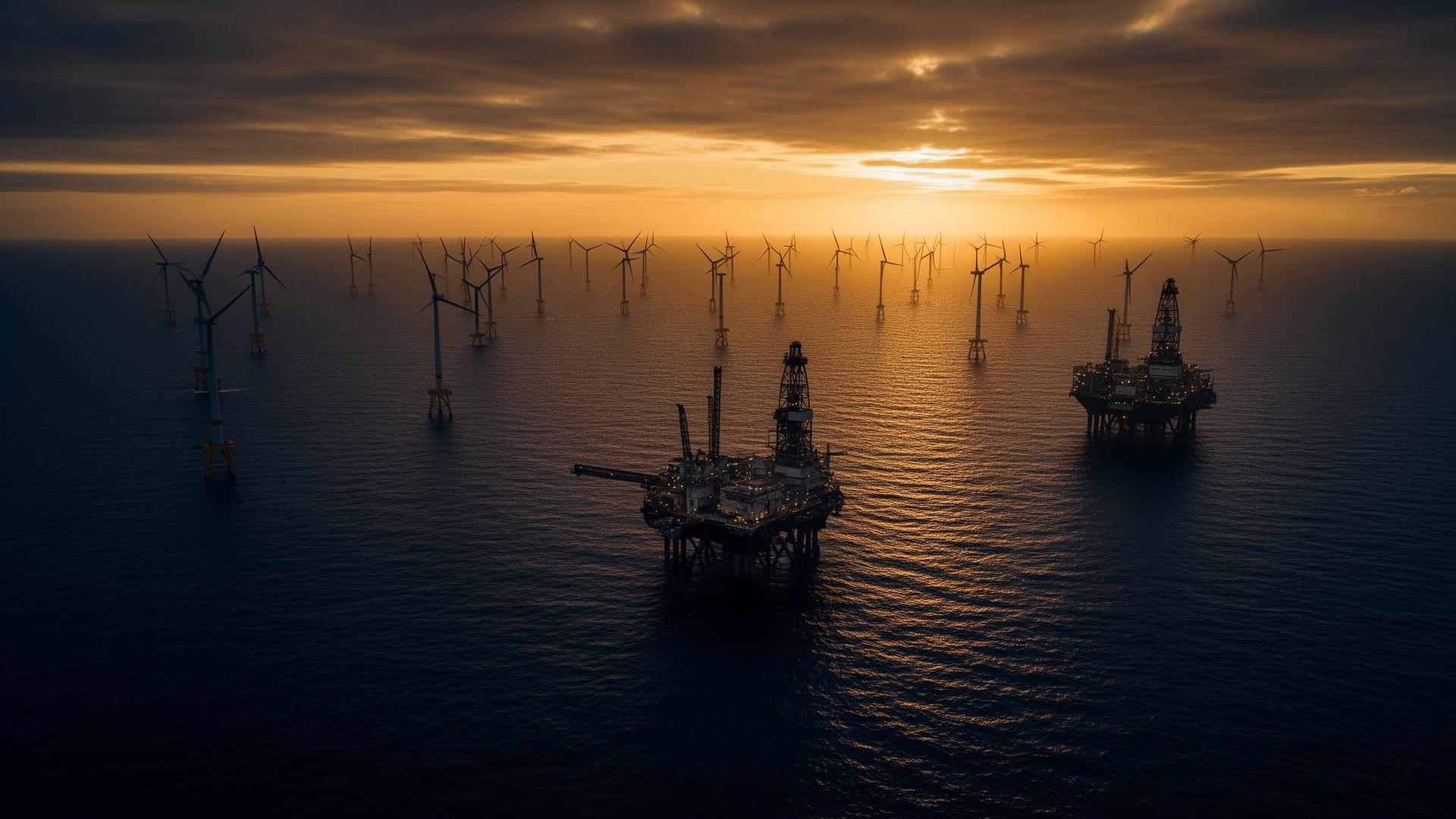 Offshore energy infrastructure at dusk
